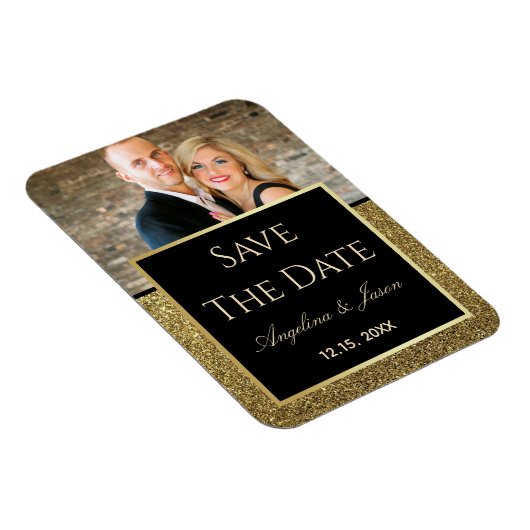 Black Gold Wedding Save the Date Invitation Magneet (Rechterzijde)