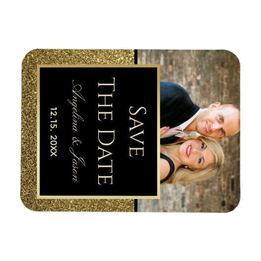 Black Gold Wedding Save the Date Invitation Magneet (Horizontaal)