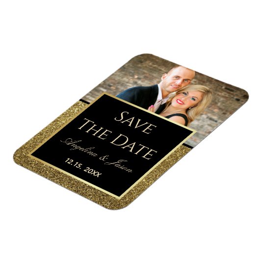 Black Gold Wedding Save the Date Invitation Magneet (Linkerzijde)