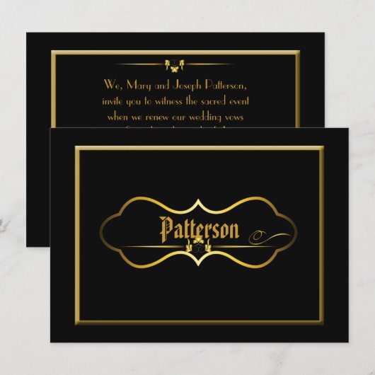 Black & Gold Wedding Vow Renewal Kaart (Voorkant / Achterkant)