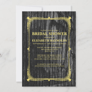 Black & Gold Western houten bridal Shower Kaart