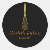 Black Gold Whisk Bakery Patisserie Script Ronde Sticker (Voorkant)