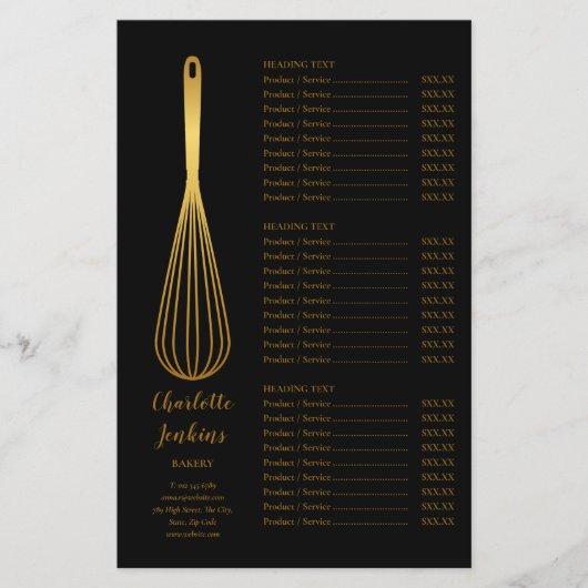 Black Gold Whisk Bakery Patisserie Service Menu (Voorkant)