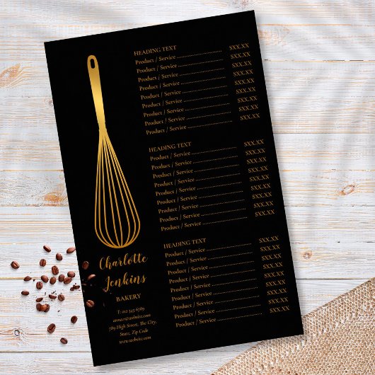 Black Gold Whisk Bakery Patisserie Service Menu