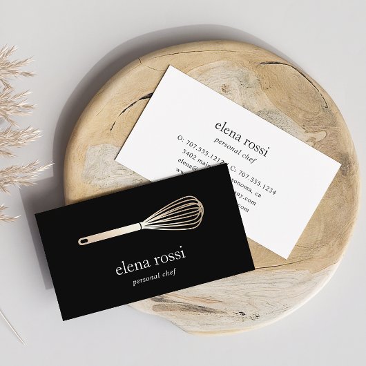 Black & Gold Whisk-Logo | Chef Catering Bakery Visitekaartje