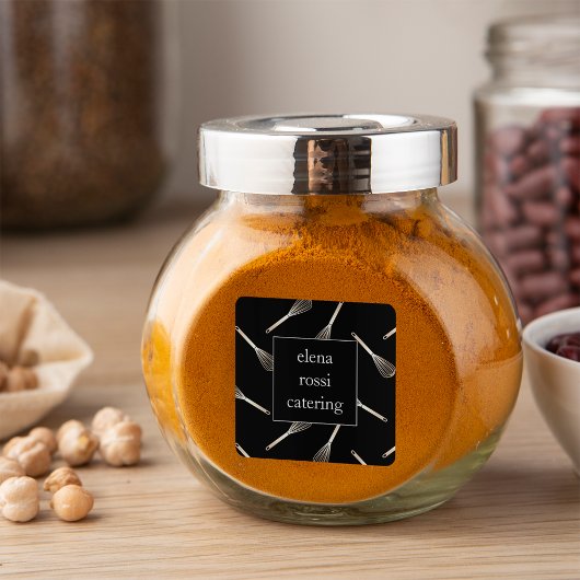 Black & Gold Whisk Pattern | Chef Caterer Baker Vierkante Sticker