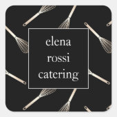 Black & Gold Whisk Pattern | Chef Caterer Baker Vierkante Sticker (Voorkant)