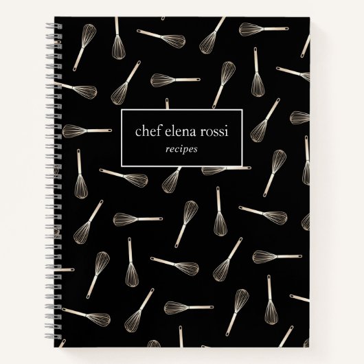 Black & Gold Whisk Pattern | Kaas cateringreceptie Notitieboek (Voorkant)
