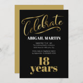 Black Gold White 18th Birthday Party Kaart (Voorkant / Achterkant)