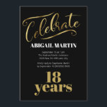 Black Gold White 18th Birthday Party Kaart<br><div class="desc">Elegant zwarte,  gouden en witte uitnodiging voor 18e verjaardagsfeestje voor vrouwen.</div>