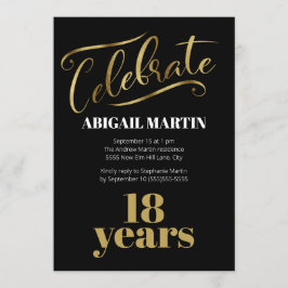 Black Gold White 18th Birthday Party Kaart