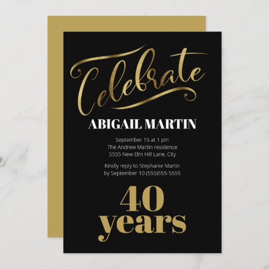 Black Gold White 40e verjaardag Kaart (Voorkant / Achterkant)