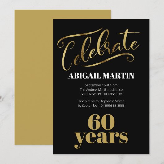 Black Gold White 60e verjaardag Kaart (Voorkant / Achterkant)