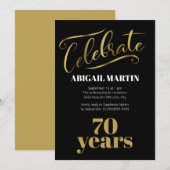 Black Gold White 70th Birthday Party Kaart (Voorkant / Achterkant)