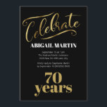 Black Gold White 70th Birthday Party Kaart<br><div class="desc">Elegant zwarte,  gouden en witte uitnodiging voor het 70ste verjaardag van vrouwen.</div>