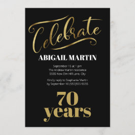 Black Gold White 70th Birthday Party Kaart