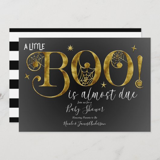 Black Gold White BOO Elegant Baby shower Kaart (Voorkant / Achterkant)