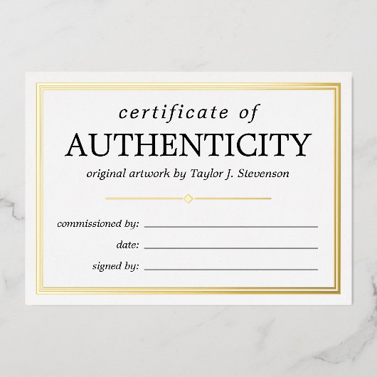Black Gold White Certificate of Authenticity Folie Uitnodiging (Voorkant)