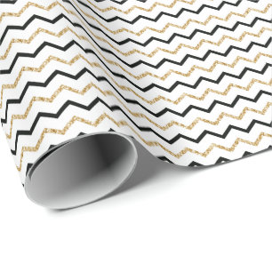 Black Gold White Chevron Zig Zag Pattern Cadeaupapier