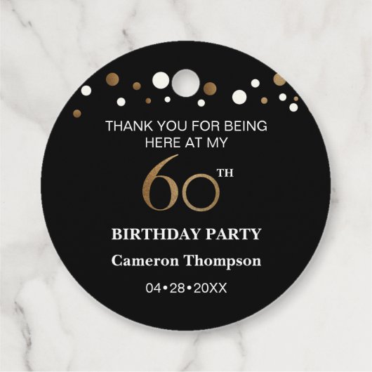 Black Gold White confetti 60e verjaardag Bedankjes Labels (Achterkant)