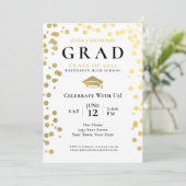 Black Gold White Confetti Photo Graduparty I Kaart (Staand voorkant)