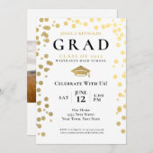 Black Gold White Confetti Photo Graduparty I Kaart (Voorkant / Achterkant)