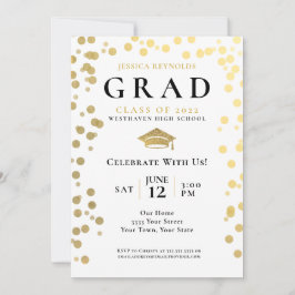 Black Gold White Confetti Photo Graduparty I Kaart