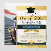Black Gold White Diploma Gradua Party Foto Kaart (Voorkant / Achterkant)