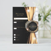 Black Gold & White Elegant Luxury Wedding RSVP Kaart (Staand voorkant)
