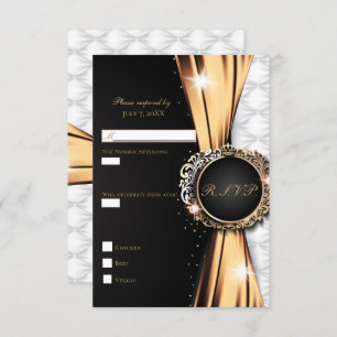 Black Gold & White Elegant Luxury Wedding RSVP Kaart