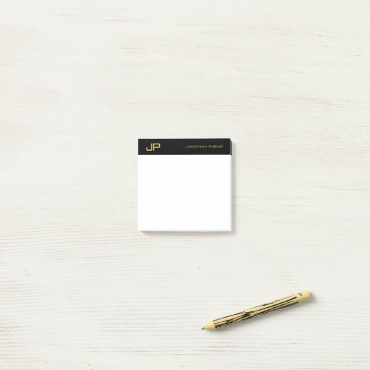 Black Gold White Elegant Simple Template Monogram Post-it® Notes (Op bureau)
