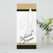 Black Gold White Fleur de Lis Rehearsal Dinner Kaart (Staand voorkant)