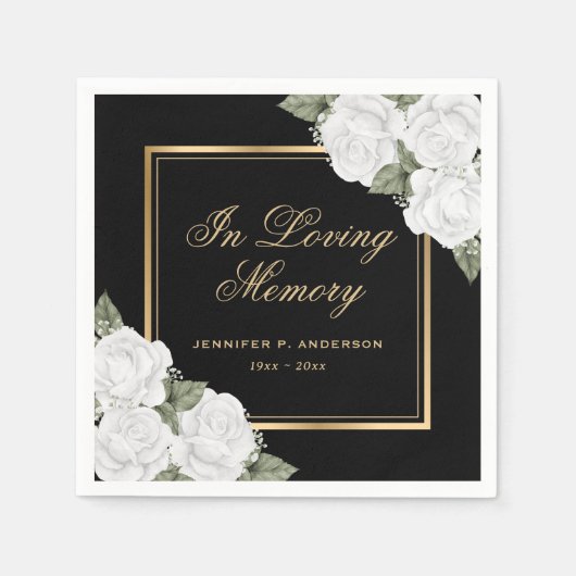 Black Gold White Floral Memorial Funeral Servet (Voorkant)