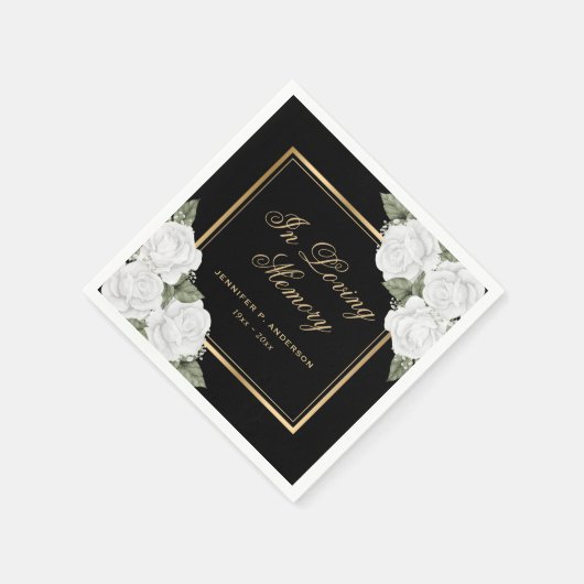 Black Gold White Floral Memorial Funeral Servet (Hoek)