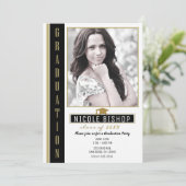 Black Gold White Graduparty foto Kaart (Staand voorkant)