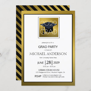 Black Gold White Male Afstuderen Graduparty Kaart
