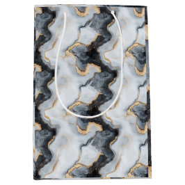 Black, Gold & White Marble Print Designer Gift Bag Medium Cadeauzakje