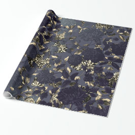 Black Gold White Modern  Floral Toile Cadeaupapier