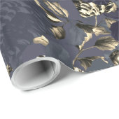 Black Gold White Modern  Floral Toile Cadeaupapier (Rol Hoek)