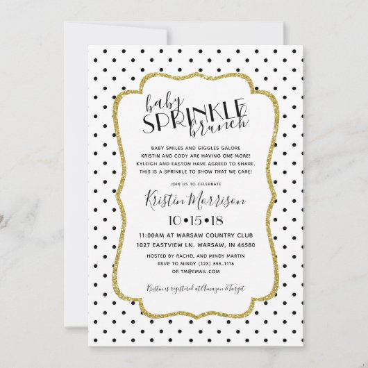 Black Gold White Polkadot Baby Sprinkle Invitation Kaart (Voorkant)