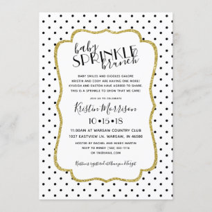 Black Gold White Polkadot Baby Sprinkle Invitation Kaart