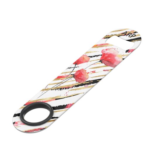 *~* Black Gold White Poppy Pattern Speed Flessenopener (Achterkant Gekanteld)