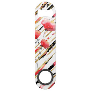 *~* Black Gold White Poppy Pattern Speed Flessenopener