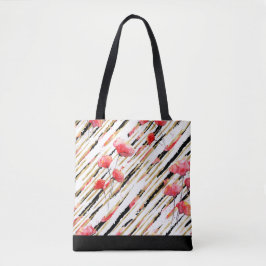 *~* Black Gold White Poppy Pattern Tote Bag
