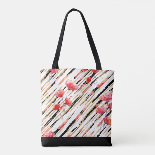 *~* Black Gold White Poppy Pattern Tote Bag (Achterkant)