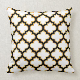 Black Gold White Quatrefoil Trellis Pillow Kussen