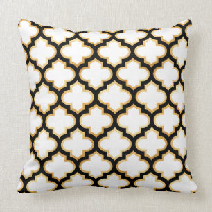 Black Gold White Quatrefoil Trellis Pillow Kussen