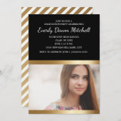 Black Gold White Stripe GraduPartij Save The Date (Voorkant / Achterkant)