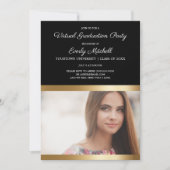 Black Gold White Stripe Virtual Graduparty Save The Date (Voorkant)