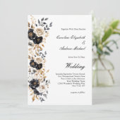 Black Gold White Watercolor Floral Elegant Wedding Kaart (Staand voorkant)